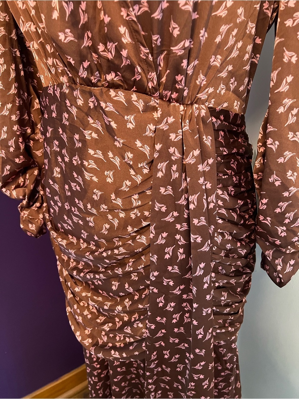 Lush Long Sleeve Brown and Pink High Low Dress NWT - Picture 5 of 13